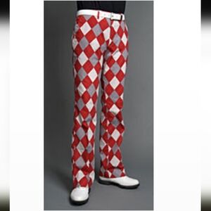 Loudmouth Golf trousers for men argyle diamond red, grey Straight cotton 32/30.
